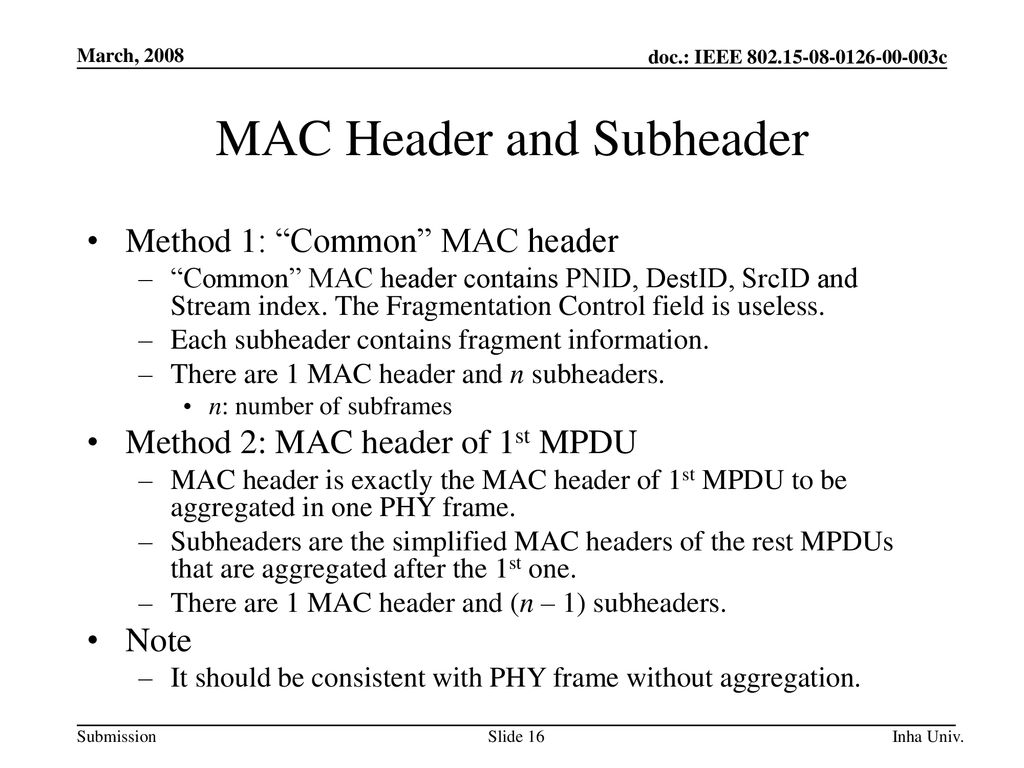 MAC Header and Subheader