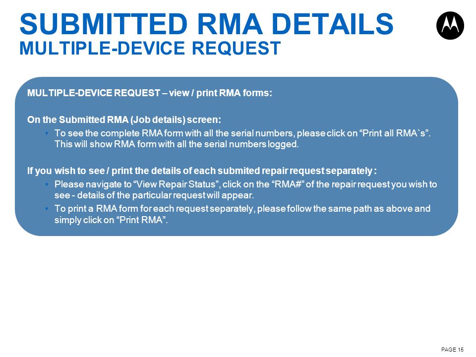 SUBMITTED RMA DETAILS MULTIPLE-DEVICE REQUEST