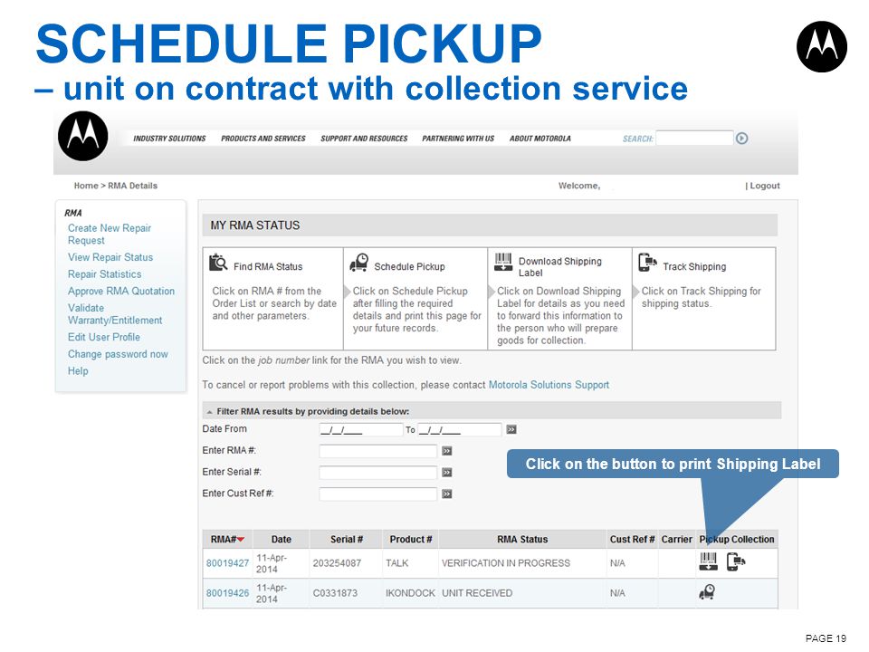 SCHEDULE PICKUP – unit on contract with collection service