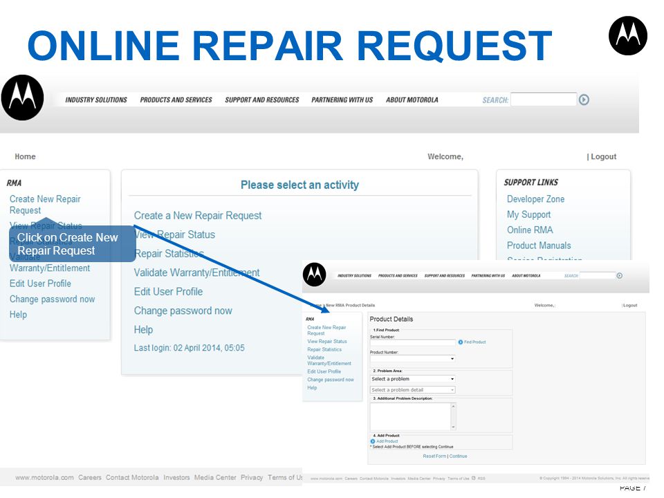 ONLINE REPAIR REQUEST Click on Create New Repair Request