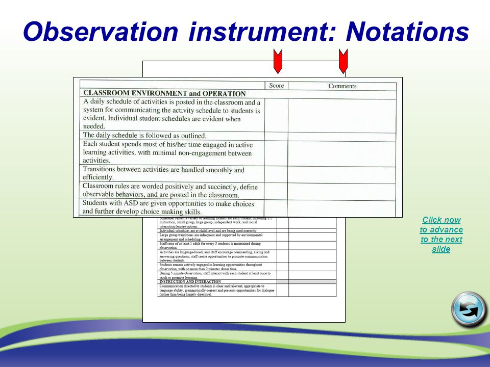 Observation instrument: Notations
