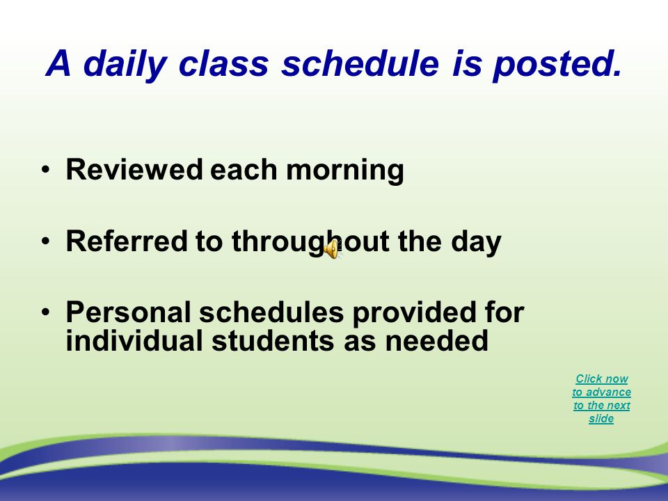 A daily class schedule is posted.
