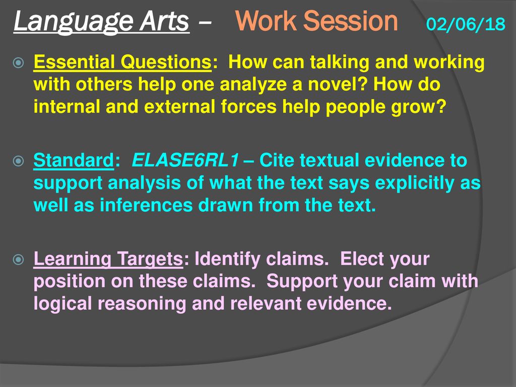 Language Arts – Work Session 02/06/18
