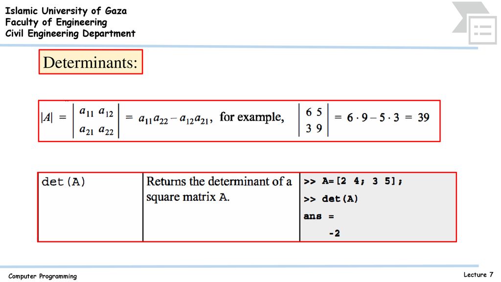 Array division identity matrix islamic university of gaza ppt download