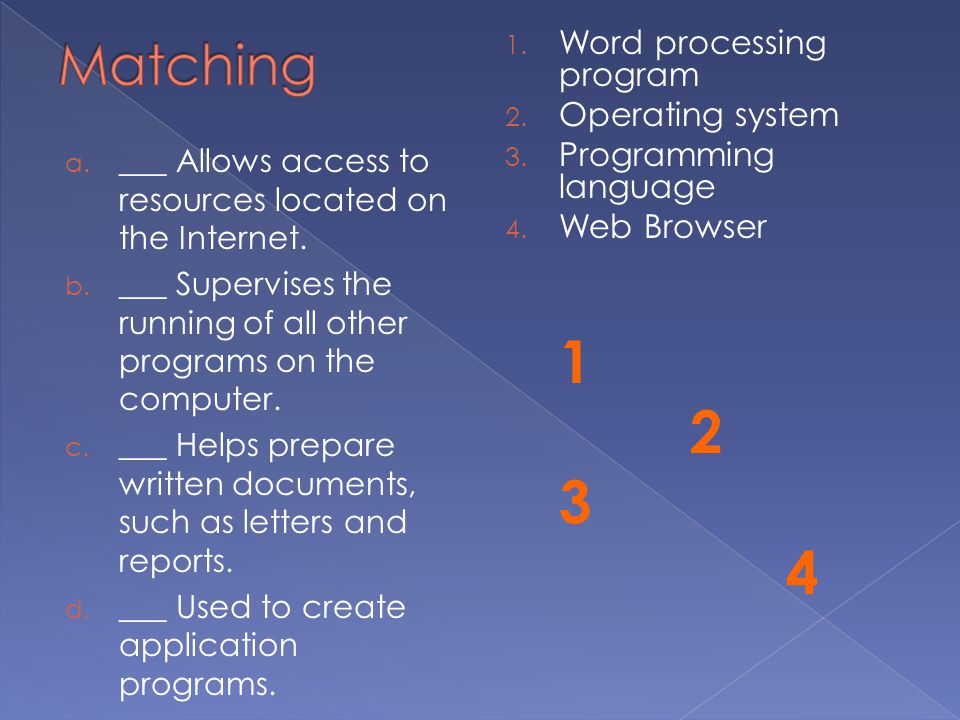 Matching Word processing program Operating system