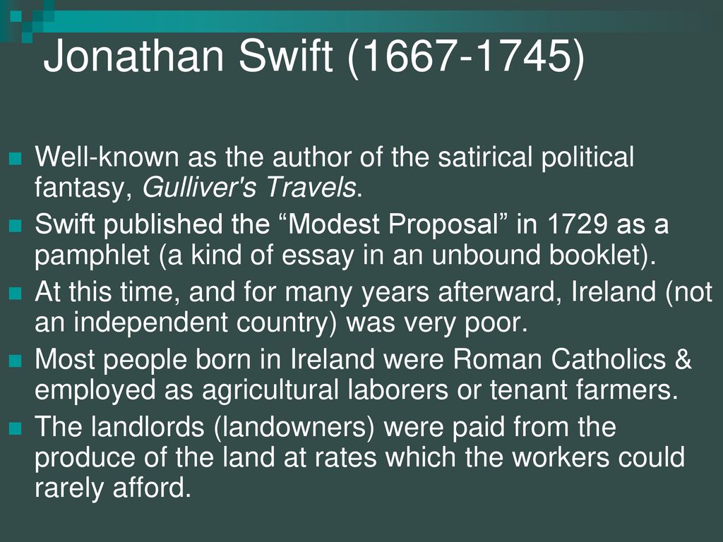 jonathan swift a modest proposal 1729 (satirical essay)