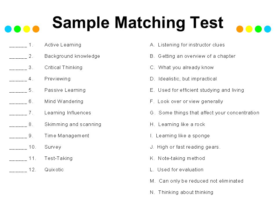 Sample matching type test Types of