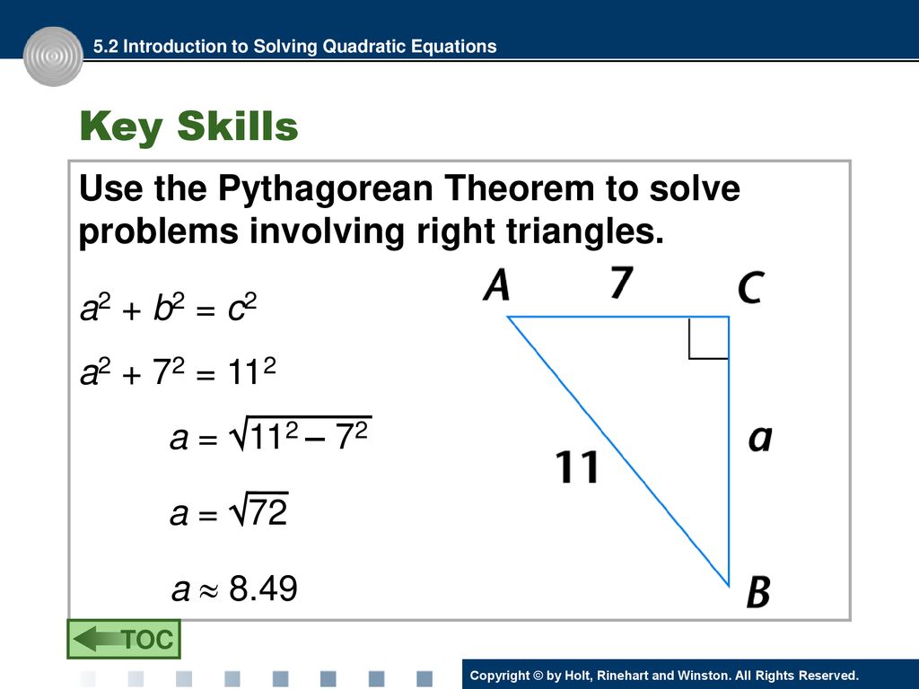 5.2 Introduction to Solving Quadratic Equations