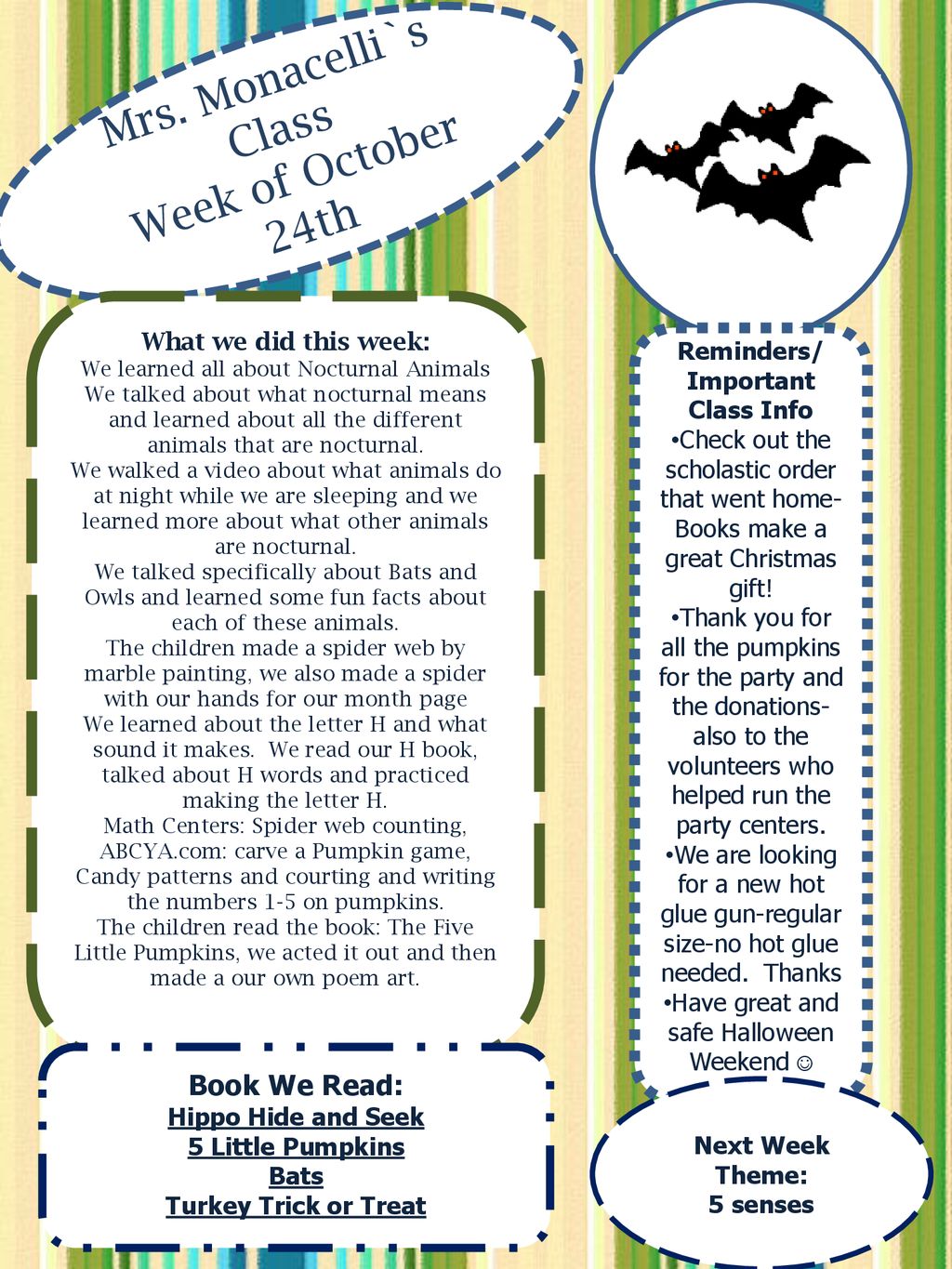 Mrs Monacelli`s Class Week of October 24th Book We Read: ppt download