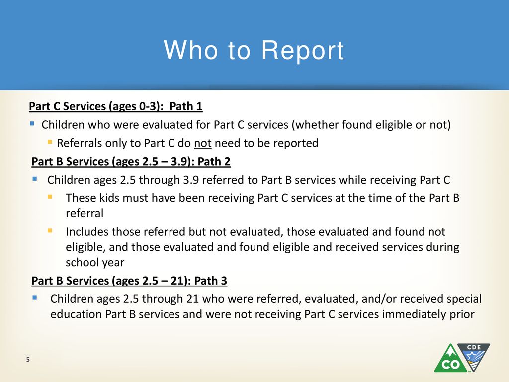 Who to Report Part C Services (ages 0-3): Path 1