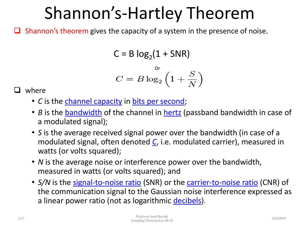 Sampling Theorems- Nyquist Theorem and Shannon-Hartley Theorem - ppt  download