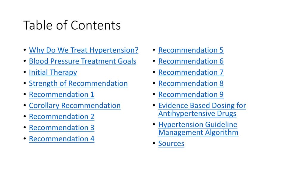 Table of Contents Why Do We Treat Hypertension Recommendation 5