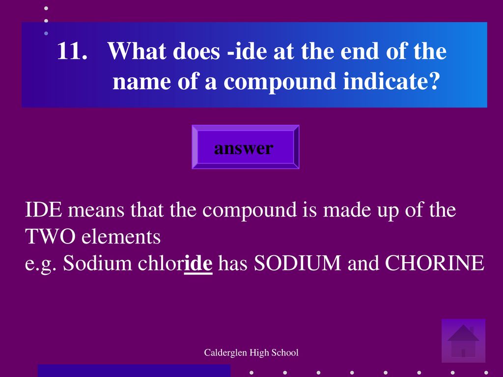 11. What does -ide at the end of the name of a compound indicate