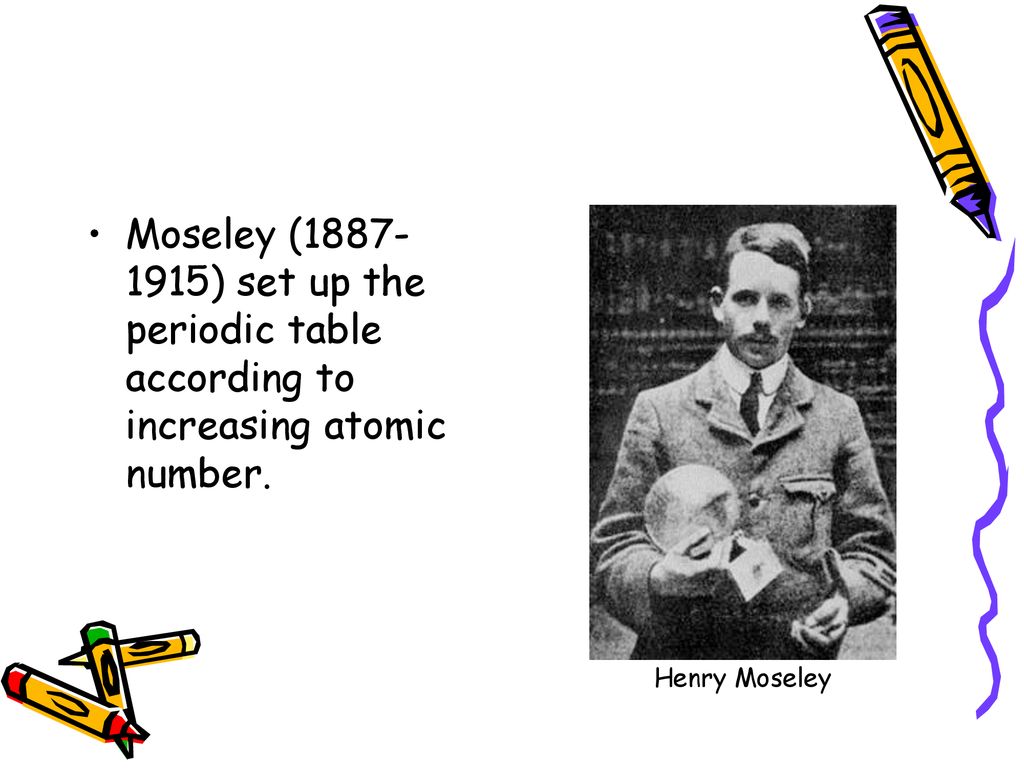 Moseley ( ) set up the periodic table according to increasing atomic number.
