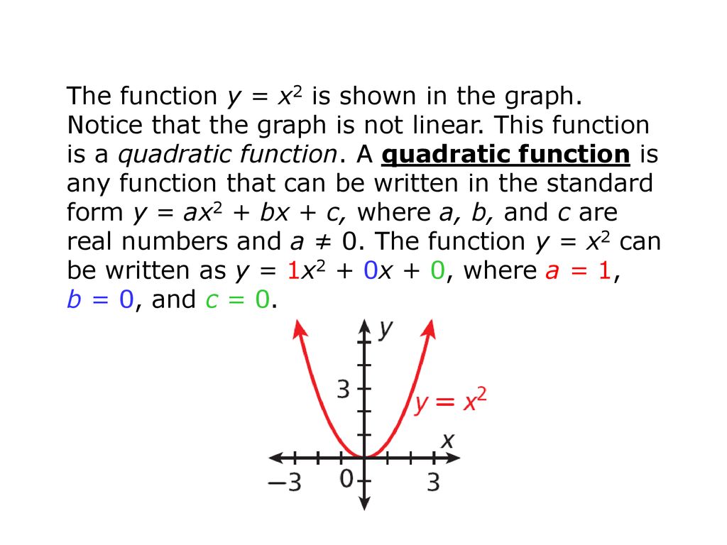 Learning Targets Students will be able to Identify quadratic functions