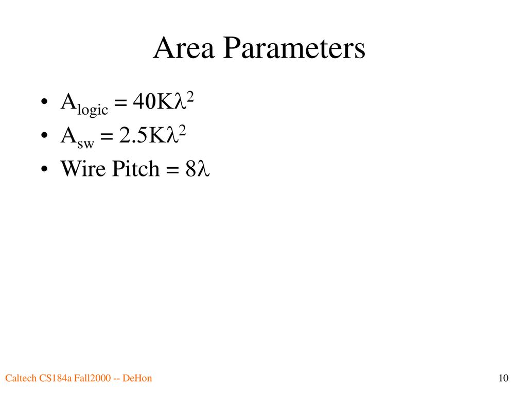 Area Parameters Alogic = 40Kl2 Asw = 2.5Kl2 Wire Pitch = 8l