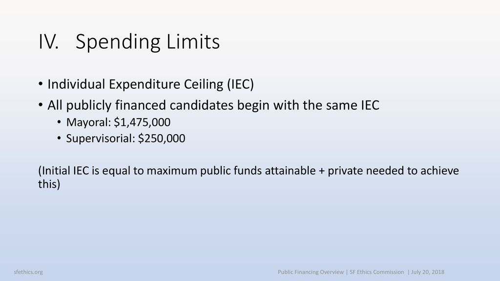 IV. Spending Limits Individual Expenditure Ceiling (IEC)