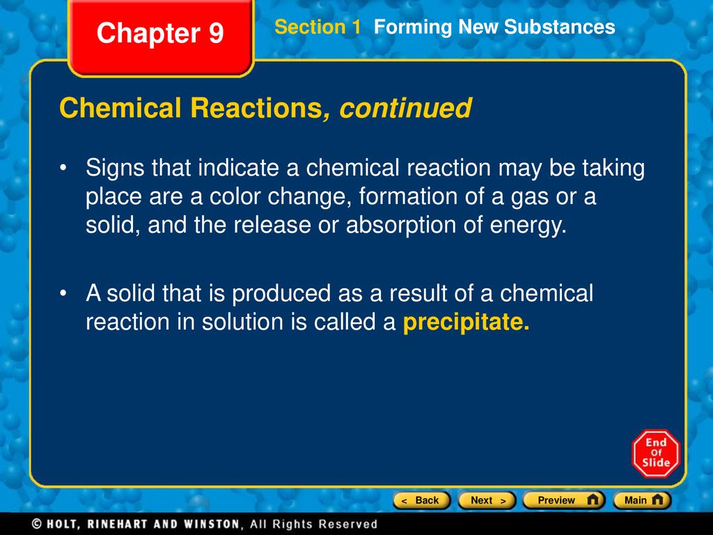 Chemical Reactions, continued