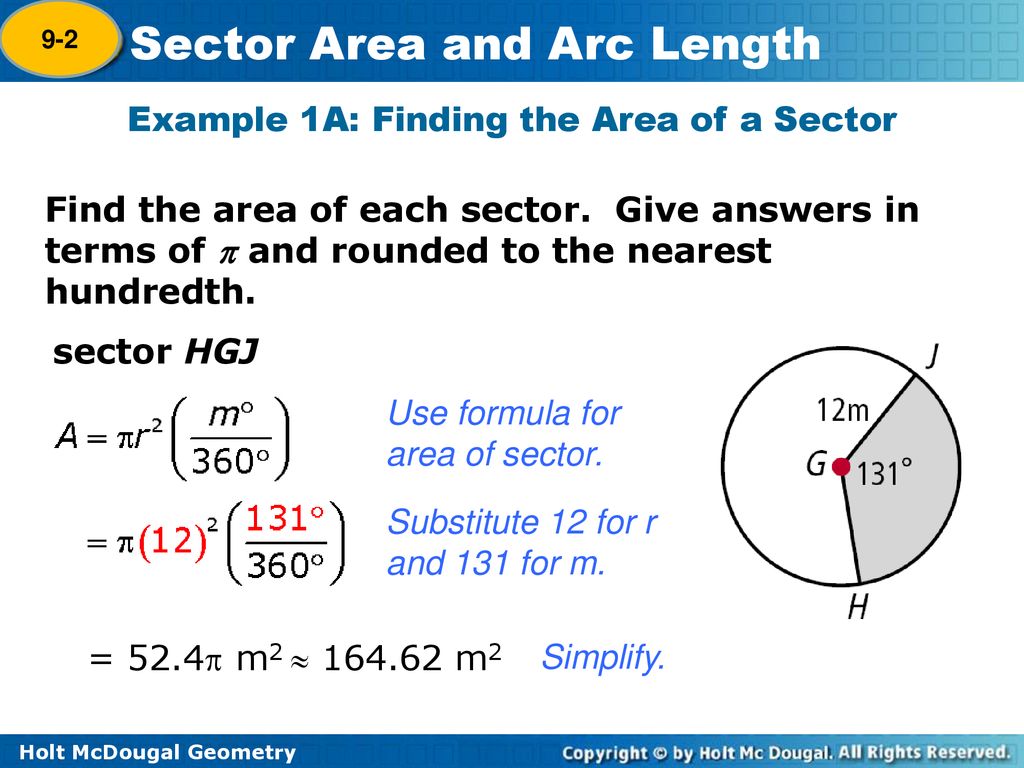 Example 1A: Finding the Area of a Sector