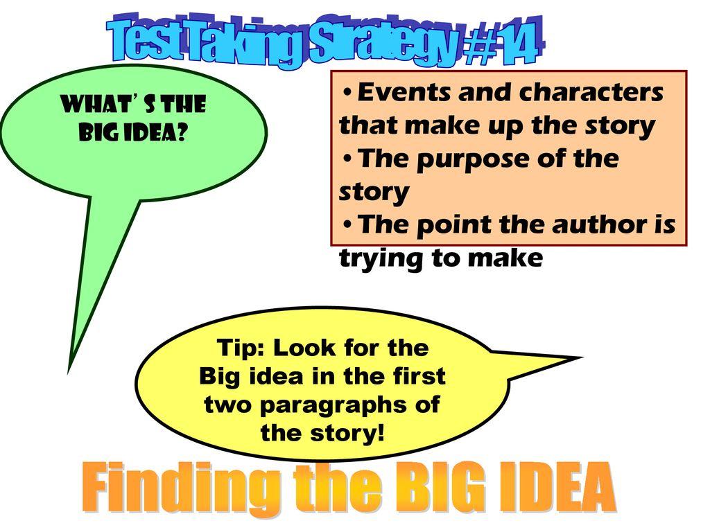 Tip: Look for the Big idea in the first two paragraphs of the story!