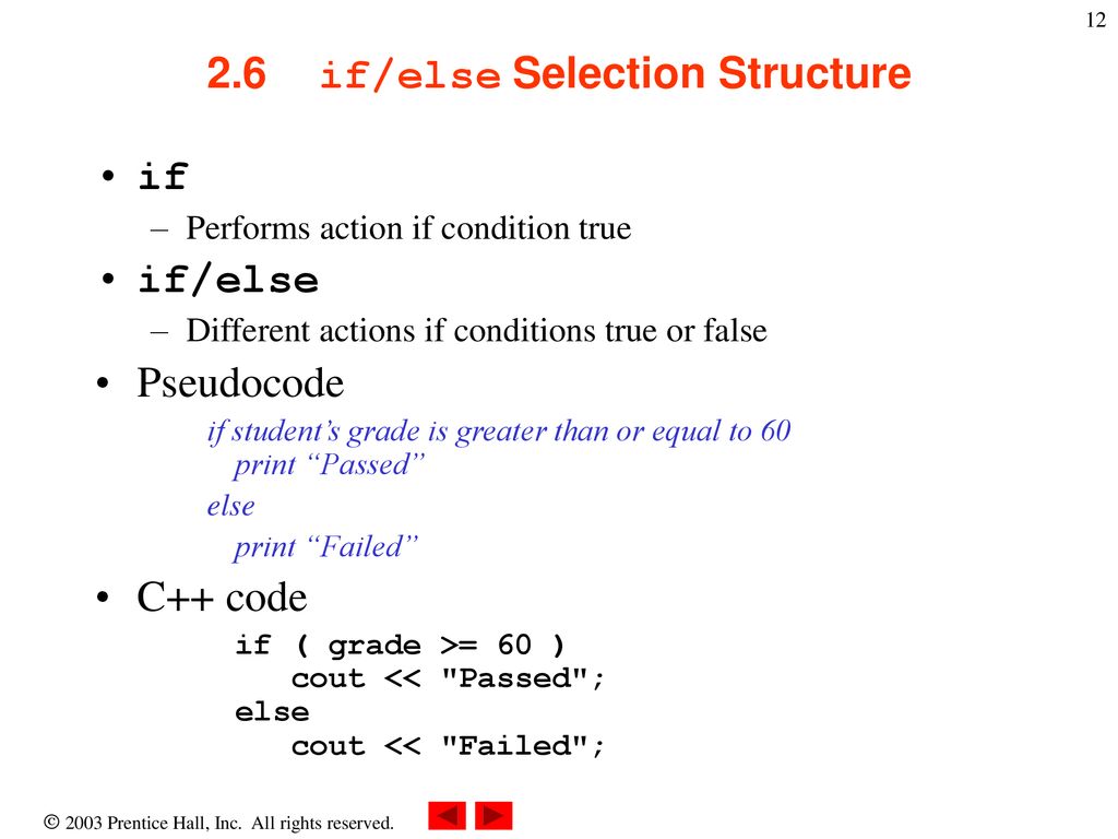 2.6 if/else Selection Structure