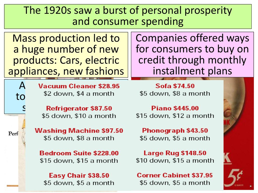The 1920s saw a burst of personal prosperity and consumer spending