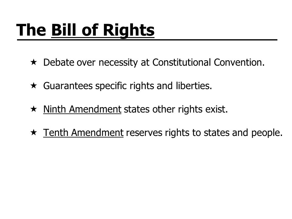 The Bill of Rights Debate over necessity at Constitutional Convention.