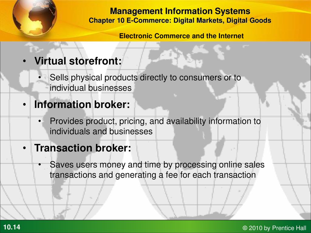 Virtual storefront: Information broker: Transaction broker: