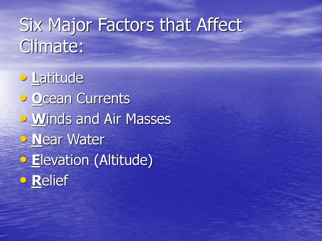 what are the six factors that affect climate