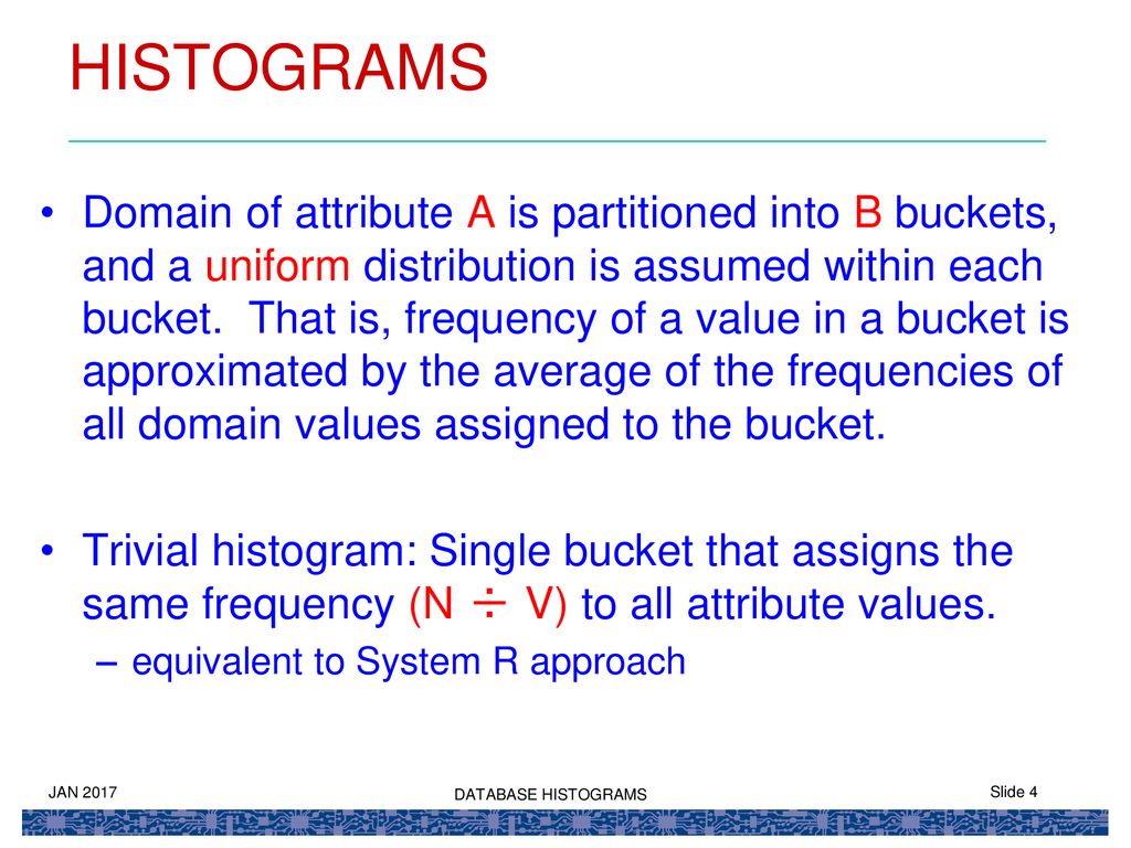 DATABASE HISTOGRAMS E0 261 Jayant Haritsa ppt download