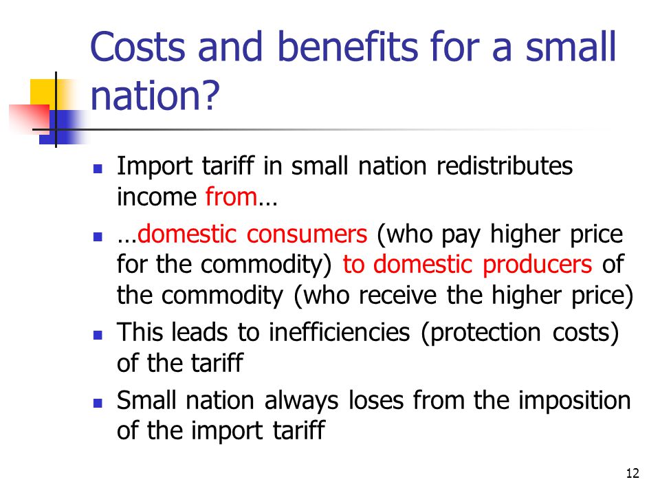 Costs and benefits for a small nation