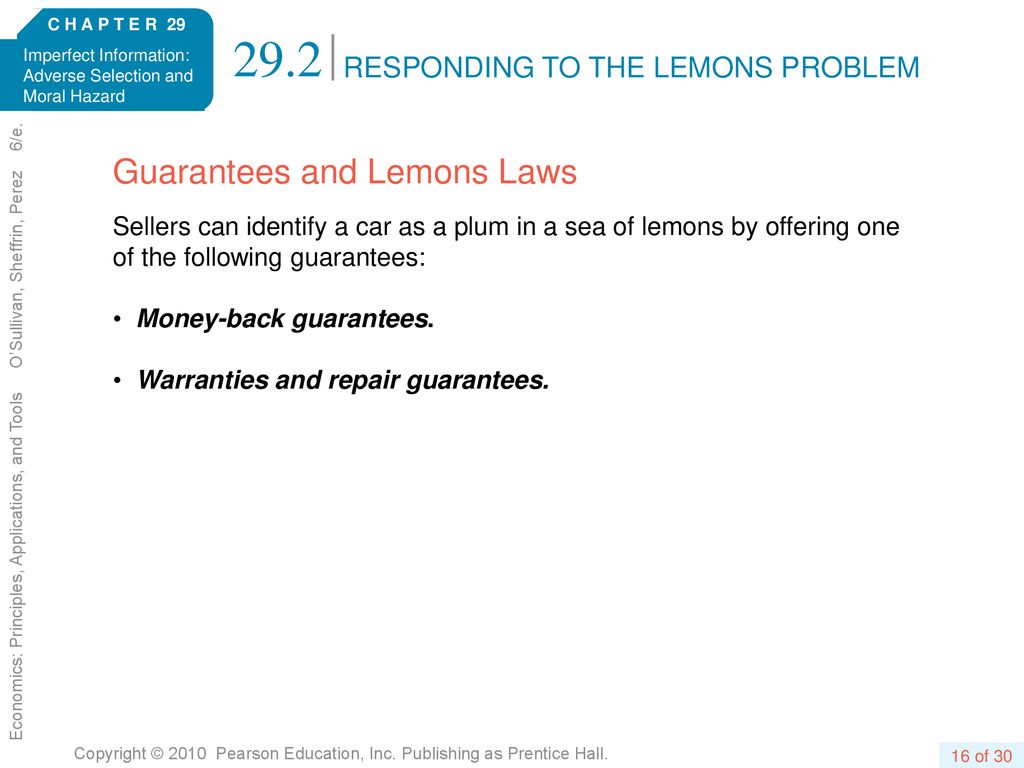 29.2 Guarantees and Lemons Laws RESPONDING TO THE LEMONS PROBLEM
