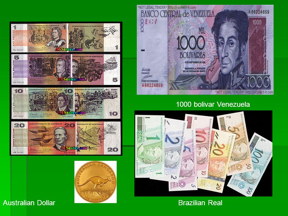 1000 bolivar Venezuela Australian Dollar Brazilian Real