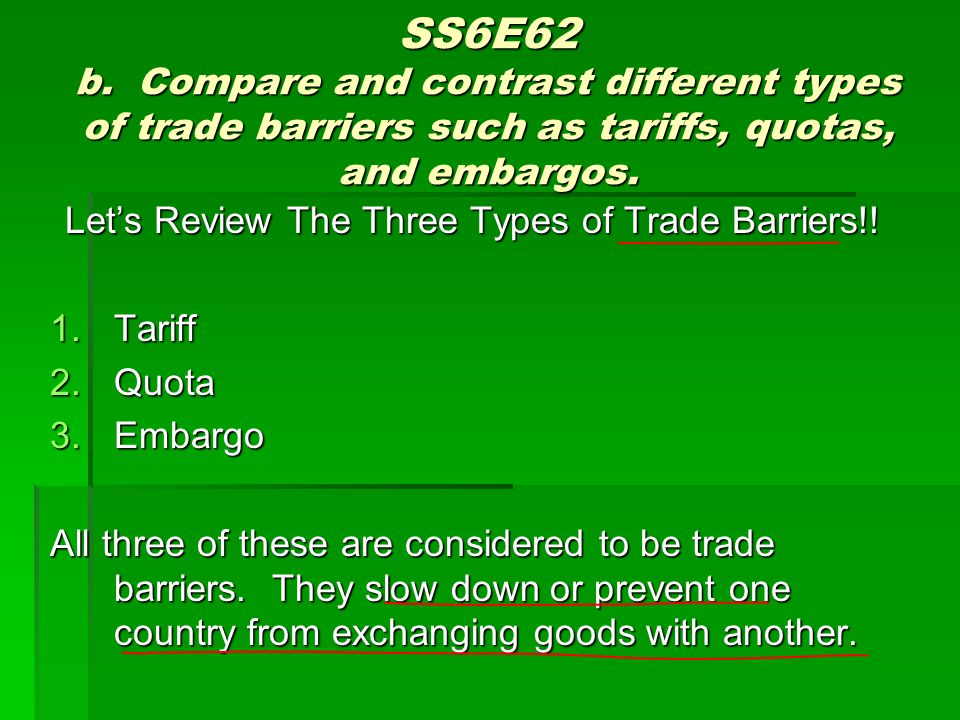 Let’s Review The Three Types of Trade Barriers!!