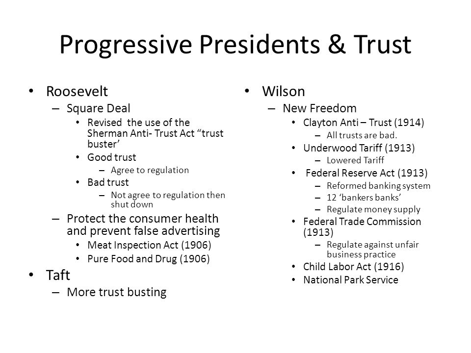 Progressive Era Presidents Chart Answers