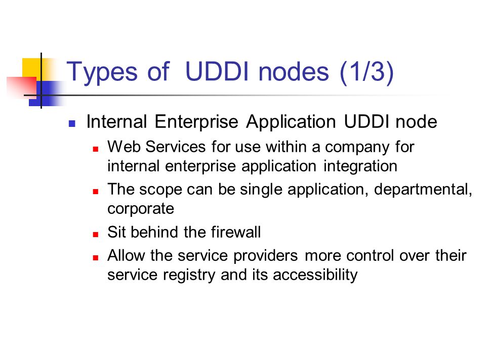 Types of UDDI nodes (1/3) Internal Enterprise Application UDDI node