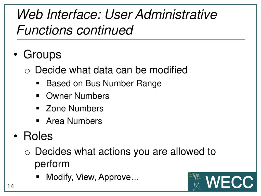 Web Interface: User Administrative Functions continued