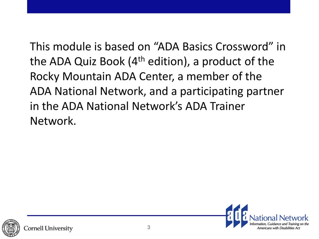 ADA Basics Crossword Phone Number ADA Trainer Network Module 1e ppt