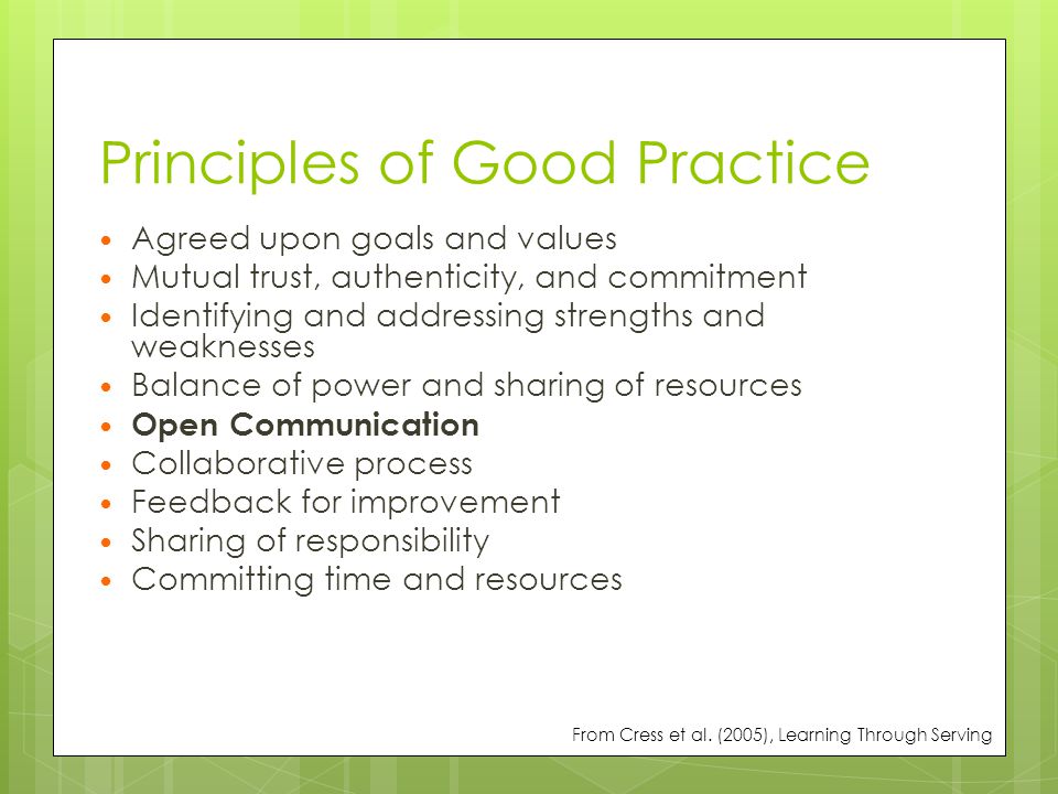 Principles of Good Practice