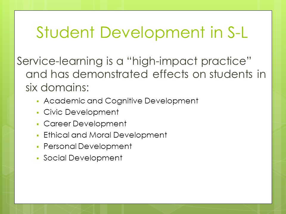 Student Development in S-L