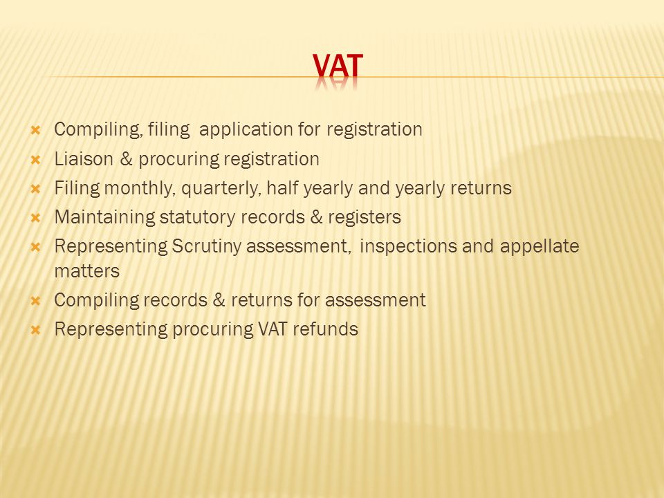 VAT Compiling, filing application for registration