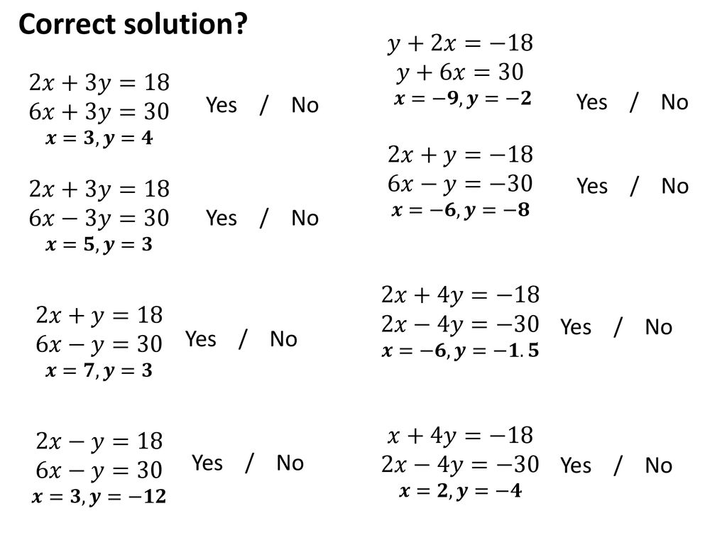 Linear Simultaneous Equations Correct Solution Step 7 Ppt Download