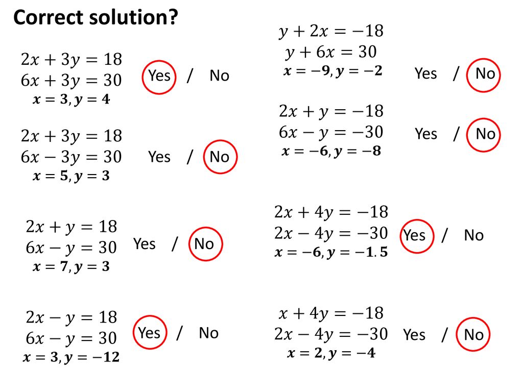 Linear Simultaneous Equations Correct Solution Step 7 Ppt Download