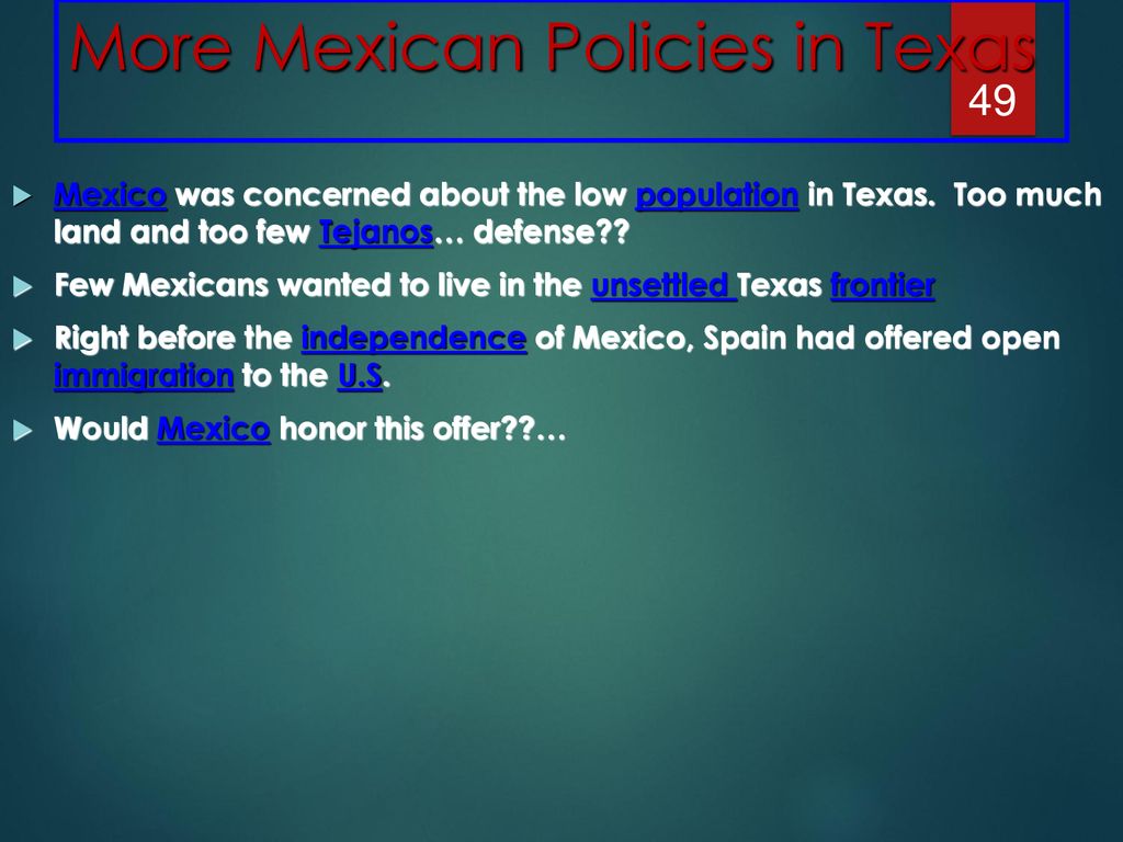More Mexican Policies in Texas