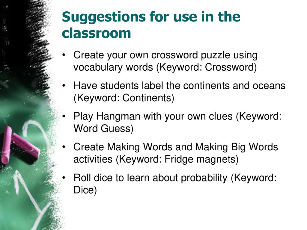 Suggestions for use in the classroom