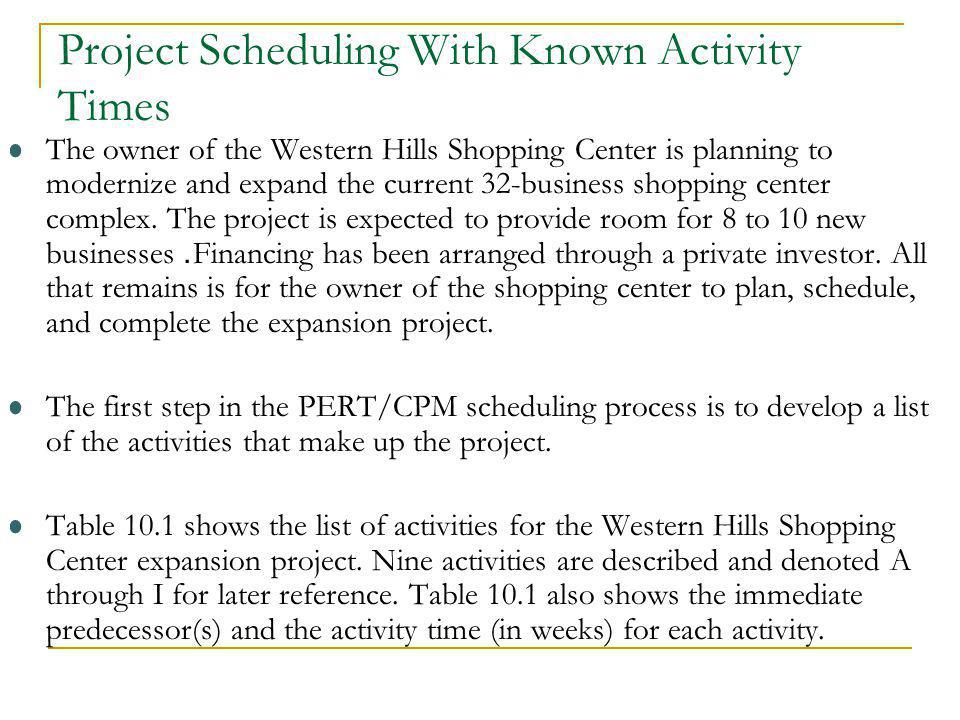 Project Scheduling With Known Activity Times