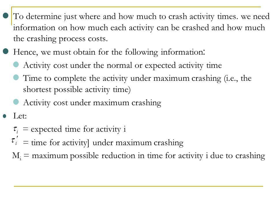 To determine just where and how much to crash activity times
