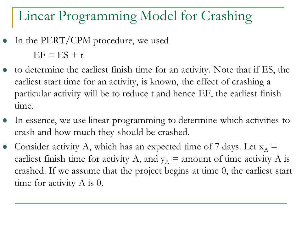 Linear Programming Model for Crashing