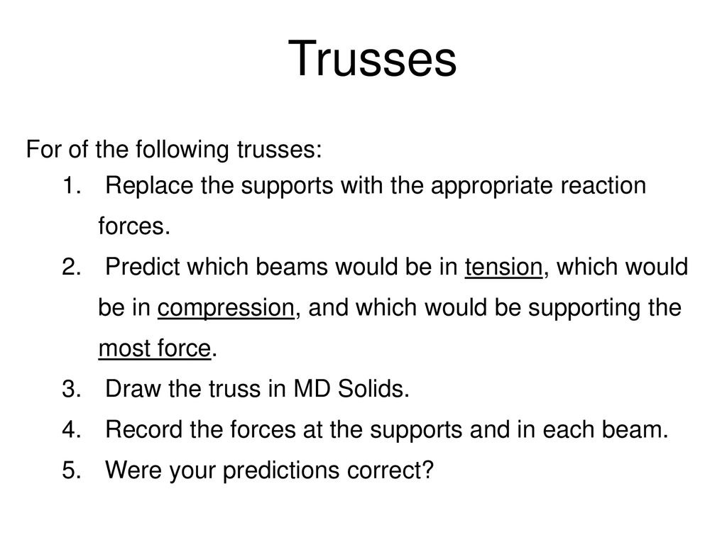 Trusses For of the following trusses: