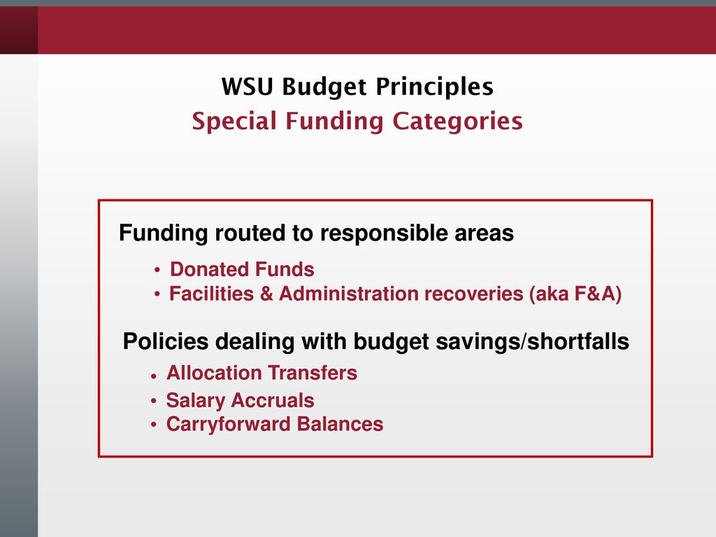 WSU Budget Principles Special Funding Categories